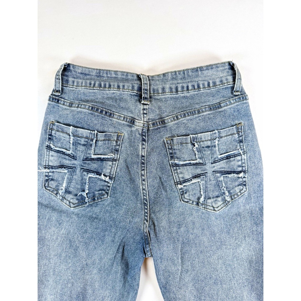 Y2K Cross Pocket Flare Jeans Women S ROMWE Acid Wash Grunge Punk Low Rise